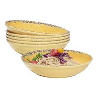 ZAROCRUS Farmhouse Melamine Pasta Bowls Set, 42 OZ Large Salad Bowls Set, 9.25 inch 6 Piece large Soup Bowls,Wide and Shadow Rustic Round Serving bowl, Set of 6 Dinner Bowl,Yellow…