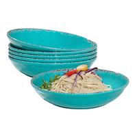 ZAROCRUS Farmhouse Melamine Pasta Bowls Set of 6, 42 OZ Shallow Individual Bowl, Melamine Pasta Plates and Salad Bowls sets, Dishwasher Safe Serving,Snack bowl,Fruit Bowl, Teal