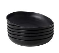 ZAROCRUS Melamine Bowls Set, 9” Large Pasta Bowls Salad Bowls, Set of 6, Lightweight Unbreakable Shallow Dinner Bowl Set, Large Capacity Serving Bowls for Kitchen, Black