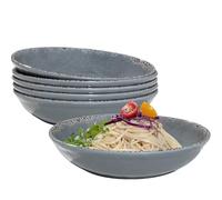 ZAROCRUS Melamine Pasta Bowls Set,6 Piece 9.25 inch Vintage Melamine Pasta/Salad/Ramen/Noodle/dinner/Fruit Bowls, Set of 6,Unbreakable Large Shallow Serving Bowls set,Cool Grey…
