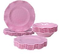 ZAROCRUS Pink Beaded Melamine Dinnerware Set, 12 piece Unbreakable Plates and Bowls Sets for 4, Kitchen Plates Dishes Dinner Set for Camping, Kids Parties or Gathering