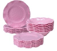 ZAROCRUS Pink Beaded Melamine Dinnerware Set for 6, 18 piece Durable Dishware Set, Ideals for Parties, Camping Dish Set, Service for 6