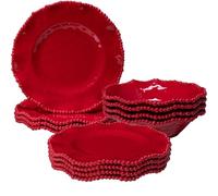 ZAROCRUS Red Beaded Melamine Dinnerware Set-12 Piece Plates and Bowls Set for 4, Lightweight yet Durable Dish Set, Ideal for ideal for parties, camping, and RV trips.