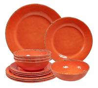 ZAROCRUS Rustic Melamine Dinnerware Sets, Farmhouse Dishes Set for 4, Lightweight 12 Piece Kitchen Plates and Bowls Set for Indoor and Outdoor Use, Dishwasher Safe, Orange