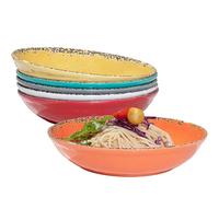 ZAROCRUS Vintage Pasta Bowl, Melamine Pasta Bowls Set of 6, 42 OZ Large Corlorful Serving Bowl for Kitchen, Dishwasher Safe Salad,Soup,Fruit, Dinner Bowls, Shallow Pasta Plates. Multi-color…