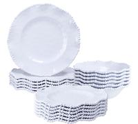 ZAROCRUS White Beaded Melamine Dinnerware Set, 18 piece Dishwasher Safe Plates and Bowls for Dining, Parties, Camping Dish Set