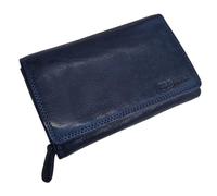 zarolo - Old River Women's Leather Purse Medium Size with Zip Vintage Genuine Leather with Many Compartments, Coin Compartment, RFID Protection, blue, M, Contemporary