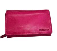 zarolo - Old River Women's Leather Purse Medium Size with Zip Vintage Genuine Leather with Many Compartments, Coin Compartment, RFID Protection, Pink, M, Contemporary