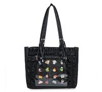 ZAROXOXS Womens Girls Tote Ita Bag Bowknot Wrinkled Edge Shoulder Bag Kawaii Purses and Handbags with Pin Display, A27-black, L