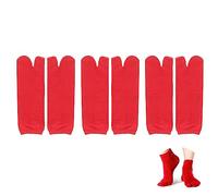 ZARSIO 3 Pairs Japan Tabi Socks Elastic Flip Flop Socks V-Toe Split Toe Ankle Socks for Ninja Slipper Japanese Kimono, Red, 0-1