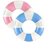 Zaruatu 2 Pcs Classic Striped Pool Floats with Handle Inflatable Blue & White Stripes Tubes for Floating Large Swim Rings for Adult Summer Holiday Beach Bachelorette Party (36")
