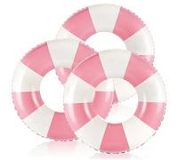 Zaruatu 3 Pcs Classic Striped Pool Floats Inflatable Pink & White Stripes Tubes for Floating Large Swim Rings for Adult Summer Holiday Beach Bachelorette Party (Pink-24)