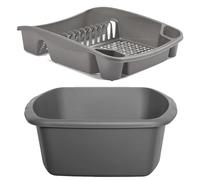 ZARVICZONIA Large Dish Drainer and Rectangular Washing Up Bowl Plastic Home/Office/Kitchen Silver/Grey - Set of 2 (Grey)