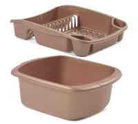 ZARVICZONIA Large Dish Drainer and Rectangular Washing Up Bowl Plastic Home/Office/Kitchen Silver/Grey - Set of 2 (Gold)