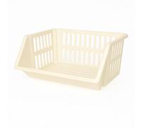 ZARVICZONIA Large Stacking Storage Baskets Veg Rack, Durable Plastic Stackers, Dimensions: 36 cm (L) x 30 cm (D) x 17.5 cm (H) (Cream, Pack of 1)