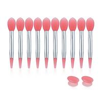 ZASCHMOY 10pcs Silicone Lip Brush Set, Double Headed Mini Lipstick Applicator Brushes with 2 Anti Lost Covers for Lip Care Makeup Salon Home Use (Pink)