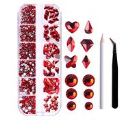ZASCHMOY 12 Grid Flat and Special Shaped Nail Art Set, Shining Rhinestones for Dazzling Manicure Decoration, with Spot Drill Pencil and Curved Tweezers for DIY Nails and (ZSHZ-207)