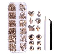 ZASCHMOY 12 Grid Flat and Special Shaped Nail Art Set, Shining Rhinestones for Dazzling Manicure Decoration, with Spot Drill Pencil and Curved Tweezers for DIY Nails and (ZSHZ-208)