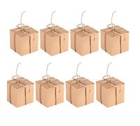 ZASCHMOY 50PCS Brown Kraft Paper Square Wedding Favor Candy Boxes - Elegant Design with Hemp Rope, Perfect for Special Occasions, 1.97 X 1.97 X Inch