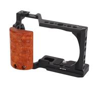 ZASCHMOY Camera Cage for ZV E10 with Wood Handle, Aluminum Alloy Frame, 1/4in & 3/8in Screw Holes, Cold Shoe Mount Photography Accessories