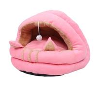 ZASCHMOY Cat House Ultra Soft Removable Washable Cute Ears Cushioned Hooded Cat Cave Bed for Indoor Pink (L)