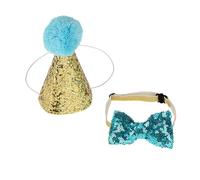 ZASCHMOY Cute Pet Cat Dog Birthday Caps Bowknot Party Costume Hat - Fits Universal Size - Adjustable Headwear for Dogs & Cats - Perfect for Birthday Parties, Parades & Photo Shoots (Blue)
