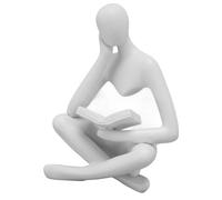 ZASCHMOY Elegant Thinker Reading Statue Resin Sitting Figure Abstract Art Ornament for Living Room and Office Decoration - Gold Finish, Compact Desktop Decor (White)