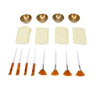ZASCHMOY Facial Makeup Set 4 Stainless Steel Beauty Mixing Bowls 4 Fan Brushes Flat Brushes Plush Headbands with Salon Grade Tools for Skincare Treatments Spa Home Use (Gold)