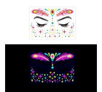ZASCHMOY Fluorescent Face Sticker, Glow in the Dark Body Art Accessories with Easy Water Transfer Application, for Music Festival Nightclub Dance Party (FA-011)