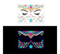 ZASCHMOY Fluorescent Face Sticker, Glow in the Dark Body Art Accessories with Easy Water Transfer Application, for Music Festival Nightclub Dance Party (FA-014)