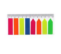 ZASCHMOY Fluorescent Sticky Notes, PET Translucent Writable Labels, Bright Color Index Tabs for Books, with Self Adhesive Page Markers for Office School Reading (4 Flat End and 4 (Ruler Card))
