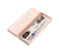 ZASCHMOY Glass Calligraphy Pen Set, Vintage Crystal Quill Writing Pen with Glitter Silver Sequins and Retro Vine Texture, 2 Replaceable Nibs and Holder, for Handwriting Students Artists (Transparent)