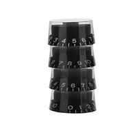 ZASCHMOY Guitar Tone Speed Volume Control Knobs Replacement for Les Paul - Black 4pcs Set | Guitar Knob Accessory with Colored Scales | Fits Standard (Black Panel White Letters)