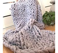 ZASCHMOY Hand-knitted Blanket/sofa Throw | Comfortable Chunky Knit Blanket | Pure Handmade Wool | Suitable for Pets & Sofas | White 50 * 50 (Gray #89)