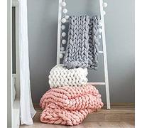 ZASCHMOY Hand-knitted Blanket/sofa Throw | Comfortable Chunky Knit Blanket | Pure Handmade Wool | Suitable for Pets & Sofas | White 50 * 50 (Grey)
