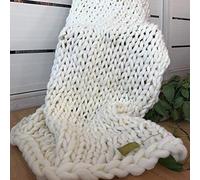 ZASCHMOY Hand-knitted Blanket/sofa Throw | Comfortable Chunky Knit Blanket | Pure Handmade Wool | Suitable for Pets & Sofas | White 50 * 50 (White #93)