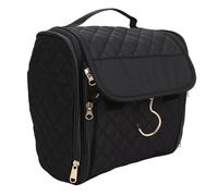 ZASCHMOY Hanging Toiletry Bag, Large Travel Cosmetic Organizer with 3 Clear Compartments and Proof PVC Section, for Makeup Brushes Toiletries Accessories Gym Camping (Black)