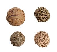 ZASCHMOY Small Animal Activity Toy Set for Bunny Rabbits and Guinea Pigs - 4Pcs Chewable Teething Balls, Handmade From Wild Vetch, Safe Pet Chew Toys