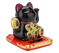 ZASCHMOY Solar Powered Welcoming Cat - Adorable Waving Beckoning Fortune Lucky Cat Home & Car Decor (Black)