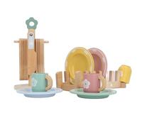 ZASCHMOY Wooden Play Food Set for Toddlers - Color Matching Plates, Cups, Spoons & Forks with Beech Wood Kitchen Utensils - Pretend Play Kitchen Toys for Imaginative Role Playing