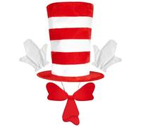 Zasdvn Cat Top Hat Costume, Red White Striped Cat In The Hat Costume Set, Striped Red Hats Gloves Bowtie Accessory For Women Men Kids Girls