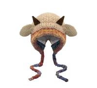 Zasdvn Sheep Horn Beanie Hat for Women, Women Crochet Hat Knit Cat Ear, Warm Slouch Knit Winter Beanie Hat, Women Crochet Hat Knit Cat Ear Slouchy Beanie, Knitted Cute Animal Hooded Hat Khaki