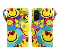 Zase Design for Samsung Galaxy A17 5G Wallet Phone Case Protective Flip Cover [RFID Blocking] Premium PU Leather Purse w/Kickstand ID Credit Card Holder Wrist Strap Magnetic Lock (Smiley Face)