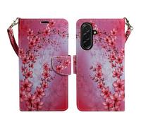 Zase Design for Samsung Galaxy A17 5G Wallet Phone Case Protective Flip Cover [RFID Blocking] Premium PU Leather Purse w/Kickstand ID Credit Card Slot Wrist Strap Magnetic Lock (Pink Cherry Blossom)