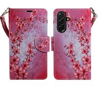 Zase Design for Samsung Galaxy S25 FE (Fan Edition) Wallet Phone Case Protective Cover [RFID Blocking] PU Leather Purse ID Credit Card Slot Wrist Strap Magnetic Lock Kickstand (Pink Cherry Blossom)