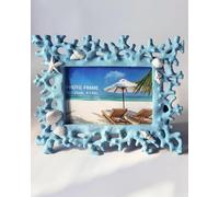 ZASEUCI Elegant Blue 4x6 Photo Frame - Elegant Resin Design with Coral Shell Detail, Versatile Tabletop or Wall Mount, Perfect for Wedding Gifts & Home Decor