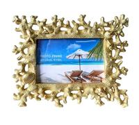 ZASEUCI Elegant Champagne Gold 4x6 Photo Frame - Elegant Resin Design with Coral Shell Detail, Versatile Tabletop or Wall Mount, Perfect for Wedding Gifts & Home Decor