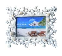 ZASEUCI Elegant White 4x6 Photo Frame - Elegant Resin Design with Coral Shell Detail, Versatile Tabletop or Wall Mount, Perfect for Wedding Gifts & Home Decor