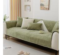 ZASEZOD Universal Non-slip Sofa Cushion, Chenille 1 2 3 4 Seater Sofa Cover, Thick Sofa Covers Washable, Ultra Soft Winter Thickened Slipcovers, Fluffy Furniture Protector(Green B,90 x 70 cm)