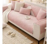 ZASEZOD Universal Non-slip Sofa Cushion, Chenille 1 2 3 4 Seater Sofa Cover, Thick Sofa Covers Washable, Ultra Soft Winter Thickened Slipcovers, Fluffy Furniture Protector(Pink A,90 x 240 cm)